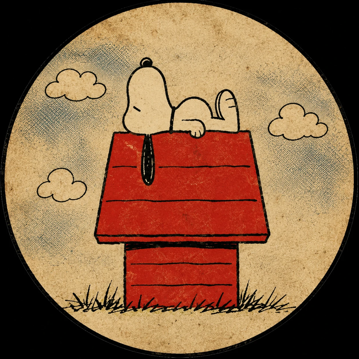 Snoopy on his red doghouse in a vintage comic style PFP