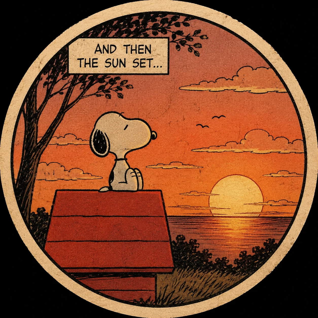 Snoopy and sunset in a retro comic panel profile picture