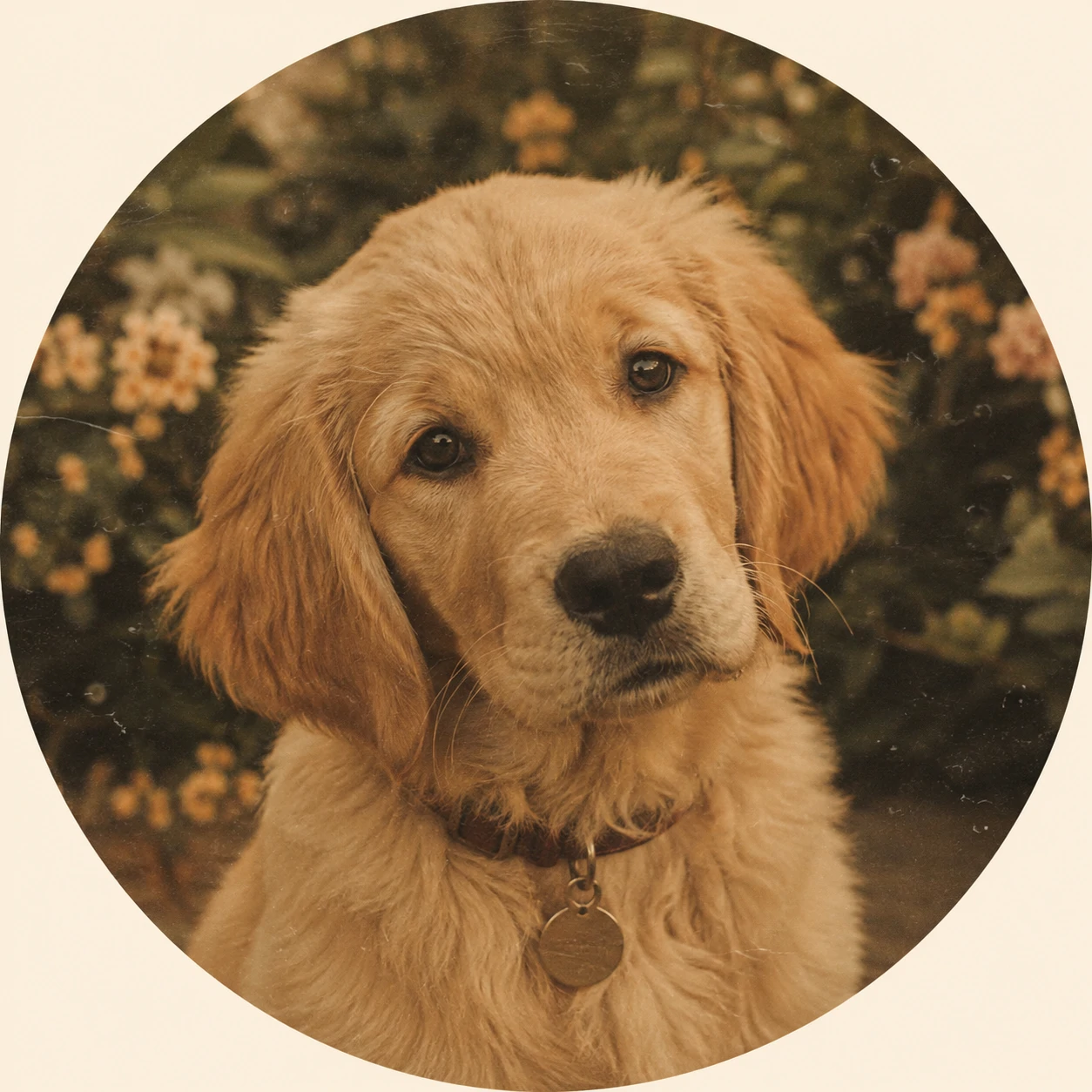 Vintage edited dog profile photo with warm color grading
